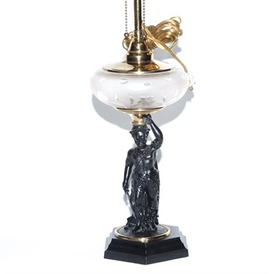 Lot 485 - Glass and Patinated-Metal Knight-Form Lamp...