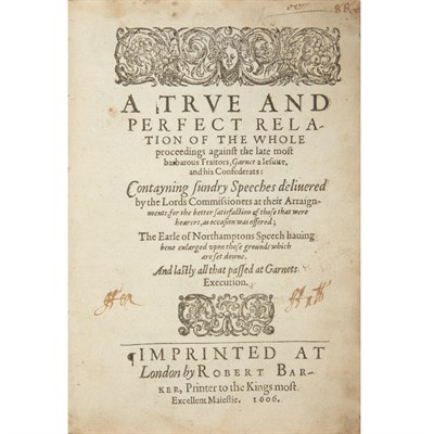 Lot 115 - [GUNPOWDER PLOT] A true and perfect relation...