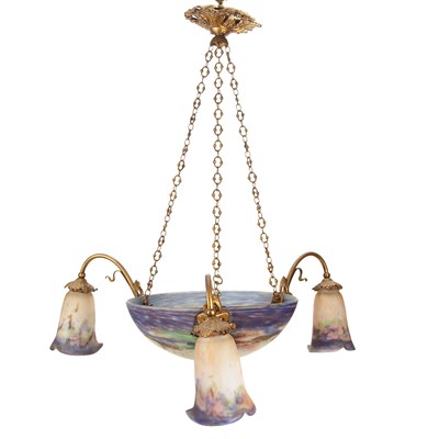Lot 402 - Muller Freres Gilt-Metal and Glass Four-Light...