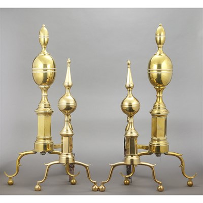 Lot 218 - Two Pairs of Georgian Style Brass Andirons...