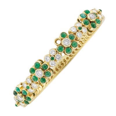 Lot 167 - Gold, Diamond and Cabochon Emerald Bangle Bracelet, Graff