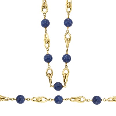 Lot 164 - Long Gold and Lapis Bead Chain Necklace/Bracelet Combination