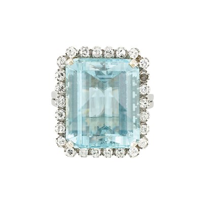 Lot 455 - White Gold, Aquamarine and Diamond Ring