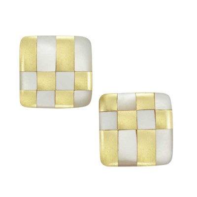 Lot 220 - Pair of Gold and Mother-of-Pearl Earrings, Tiffany & Co.