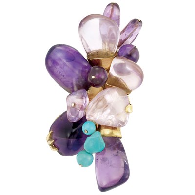 Lot 297 - Gold, Amethyst Bead and Turquoise Clip, France