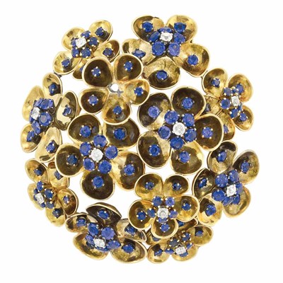 Lot 142 - Gold, Sapphire and Diamond Clip-Brooch, France
