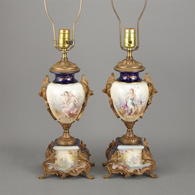 Lot 106 - Pair of Sevres Style Metal Mounted Porcelain...