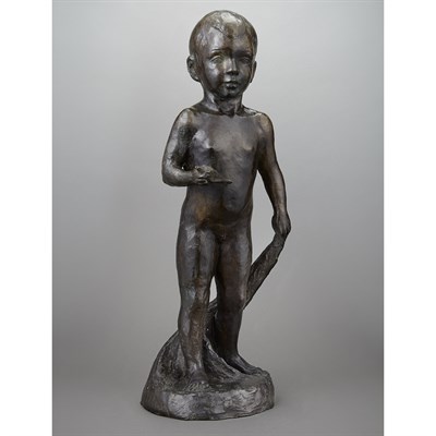 Lot 221 - Bronze Figure of Standing Boy Holding a Shell...