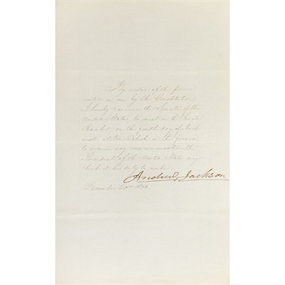 Lot 39 - JACKSON, ANDREW Order signed convening the...