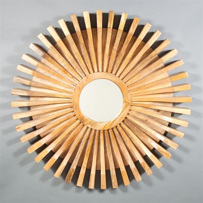 Lot 322 - Sunburst Style Wood Sunburst Mirror Diameter...