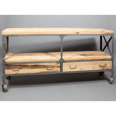 Lot 226 - Industrial Style Metal Mounted Wood Console...