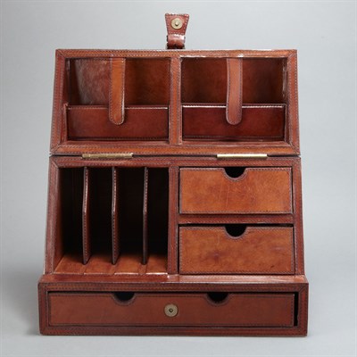 Lot 385 - Leather Desk Box Height closed 9 1/2 inches,...