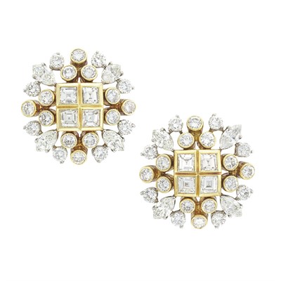 Lot 340 - Pair of Platinum, Gold and Diamond Earrings
