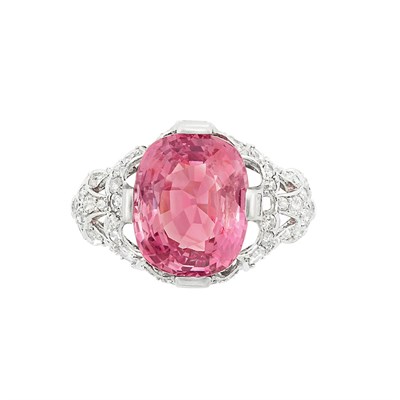 Lot 403 - Platinum, Pink Spinel and Diamond Ring