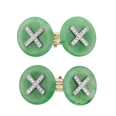 Lot 120 - Pair of Art Deco Jade and Diamond Cufflinks