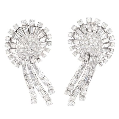 Lot 384 - Pair of Platinum and Diamond Earclips
