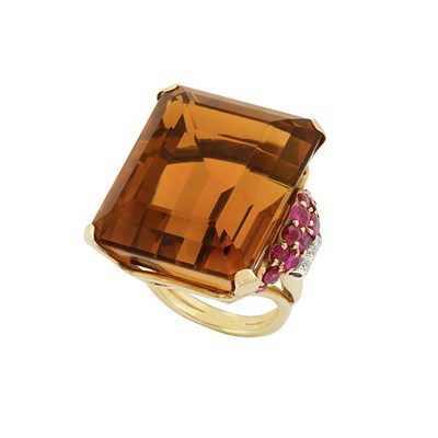 Lot 157 - Gold, Citrine, Ruby and Diamond Ring