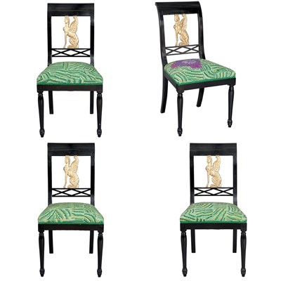 Lot 204 - Set of Four Empire Style Parcel Gilt and Black...