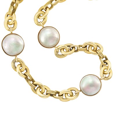 Lot 11 - Long Gold and Mabe Pearl Chain Necklace