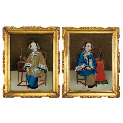 Lot 393 - Pair of Chinese Export Verre Eglomise Pictures...