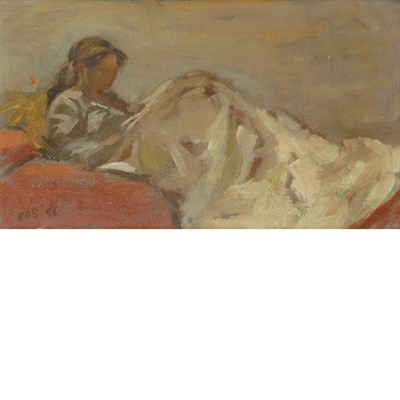 Lot 85 - Aaron Shikler American, b. 1922 Reading in Bed,...