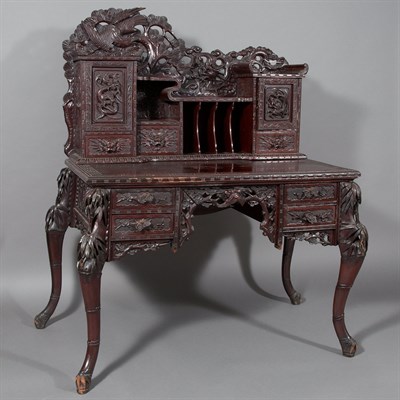 Lot 465 - Chinese Export Mahogany Stained Wood Desk Late...