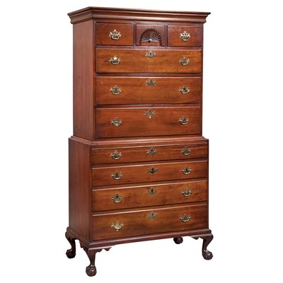 Lot 188 - Chippendale Cherry Chest on Chest New England,...