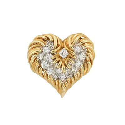 Lot 379 - Gold, Platinum and Diamond Heart Clip-Brooch, Van Cleef & Arpels, France