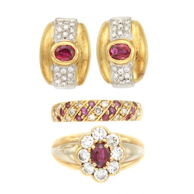 Lot 646 - Gold, Ruby and Diamond Ring, Fred and Group of Gold, Ruby and Diamond Jewelry