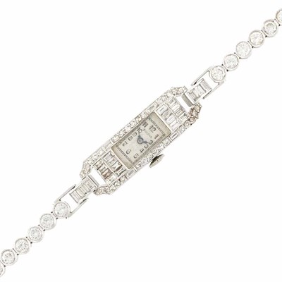 Lot 121 - Lady's Platinum and Diamond Wristwatch, Bulova