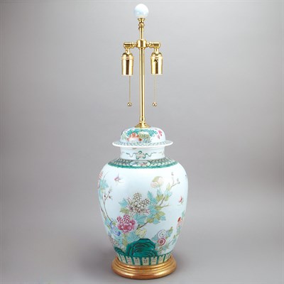 Lot 337 - Chinese Famille Rose Blue Ground Porcelain...