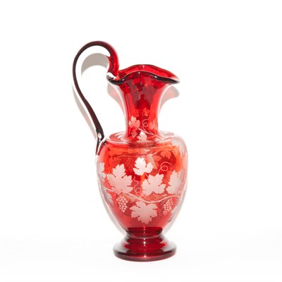 Lot 584 - Bohemian Etched Red Glass Wine Ewer 19th...