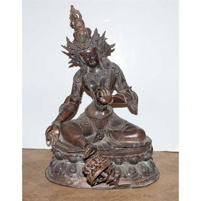 Lot 238 - Chinese Patinated-Bronze Figure of a Goddess...