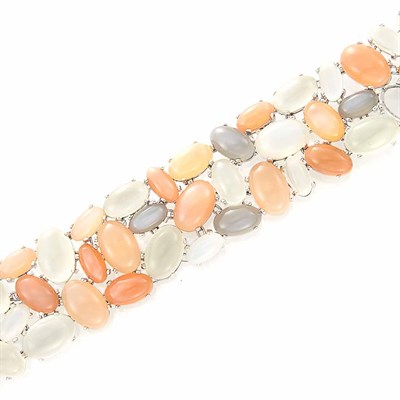 Lot 190 - White Gold and Multicolored Moonstone Cuff Bracelet