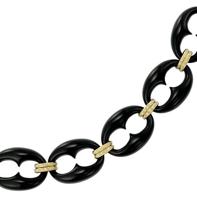 Lot 194 - Black Onyx, Gold and Diamond Nautical Link Bracelet