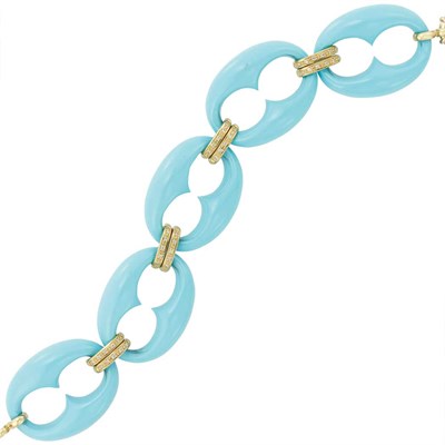 Lot 193 - Turquoise, Gold and Diamond Nautical Link Bracelet
