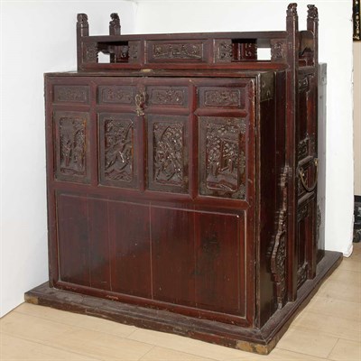 Lot 307 - Asian Lacquered Panel Inset Stained Hardwood...