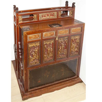 Lot 299 - Asian Lacquered Panel Inset Stained Hardwood...