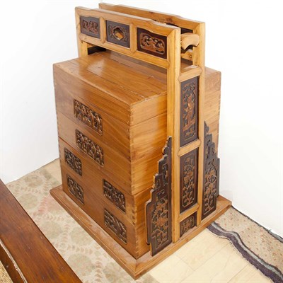 Lot 243 - Asian Panel Inset Hardwood Wedding Chest...