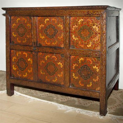 Lot 236 - Asian Painted and Decorated Hardwood Cabinet...