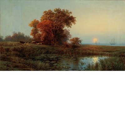 Lot 36 - Edward Moran American, 1829-1901 Sunset on the...