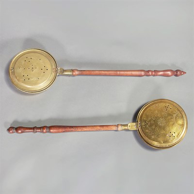 Lot 204 - Two Brass Bed Warmers 19th Century Each with a...