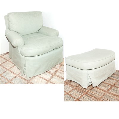 Lot 558 - Upholstered Club Chair and Ottoman en Suite
