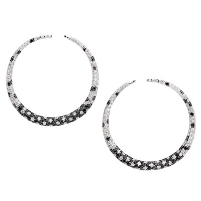 Lot 102 - Pair of White Gold, Diamond and Black Diamond Hoop Earrings