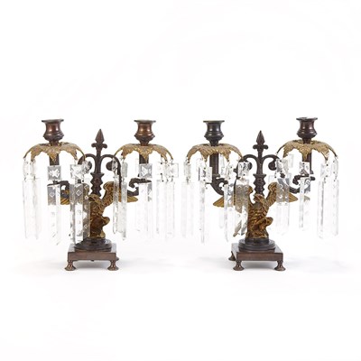 Lot 285 - Pair of Parcel Gilt-Bronze and Glass Two-Light...
