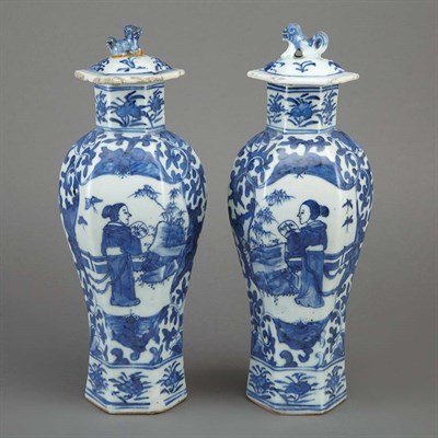 Lot 353 - Pair of Chinese Blue and White Glazed...