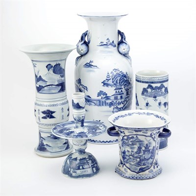 Lot 344 - Group of Seven Chinese and Chinese Style Blue...