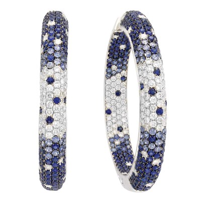 Lot 93 - Pair of White Gold, Sapphire and Diamond Hoop Earrings