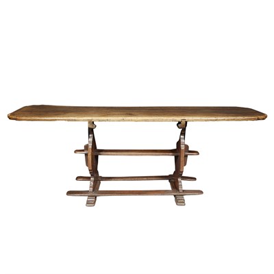 Lot 342 - Continental Oak Trestle Table Height 30 inches,...