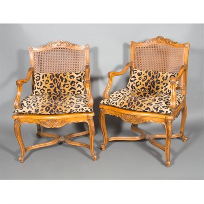 Lot 457 - Pair of Regence Style Fruitwood and Caned...